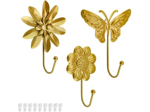 3 pièces patère murale forme de fleur et de papillon, crochet mural vintage decoration, porte pour chambre cuisine salon, jaune