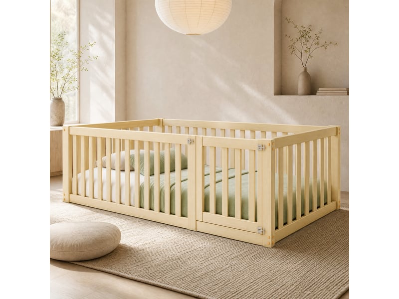  Lit enfant au sol 90x200 avec barrière et portillon evryae  - Conforama C