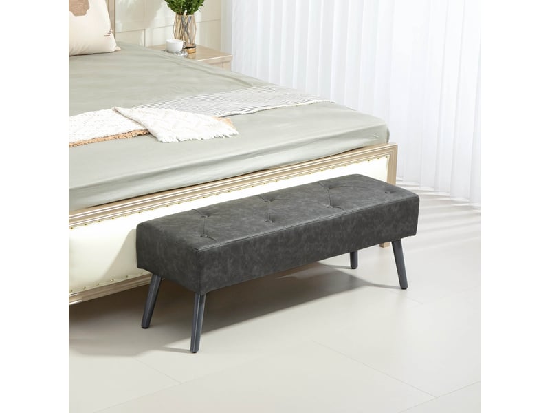  Banc de chevet avec pieds en bois et assise rembourrée, 114 x 38 x 42 cm, gris  - Conforama D