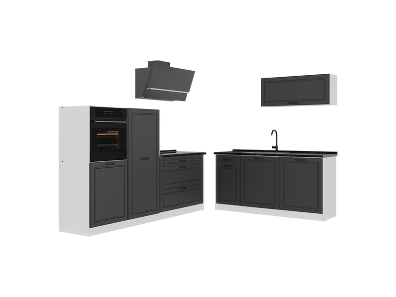  Vicco cuisine, anthracite campagneblanc, 220cm plan de travail anthracite  - Conforama A