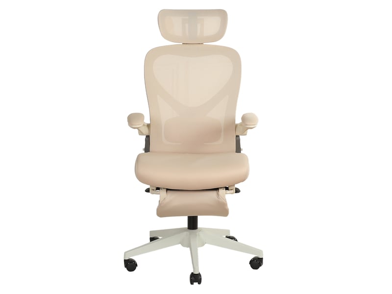  Chaise de bureau ergonomique pliable avec appui-tête 3d et soutien lombaire - lpospi - maille et mousse - crème  - Conforama A