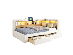 Lit gigogne 90x200 cm <strong>COVREO </strong> <strong></strong> coloris beige