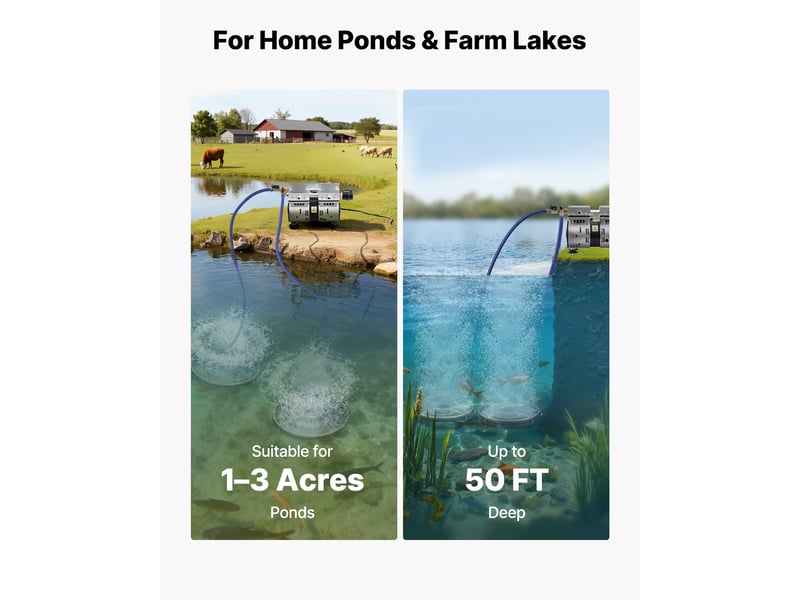  Vevor aérateur bassin système aération lac étang 1,2 hectare 590 w 2 diffuseurs  - Conforama E
