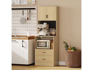 Meuble micro-ondes 2 tiroirs 2 portes 2 niches panneau perforé étagère naturel noir