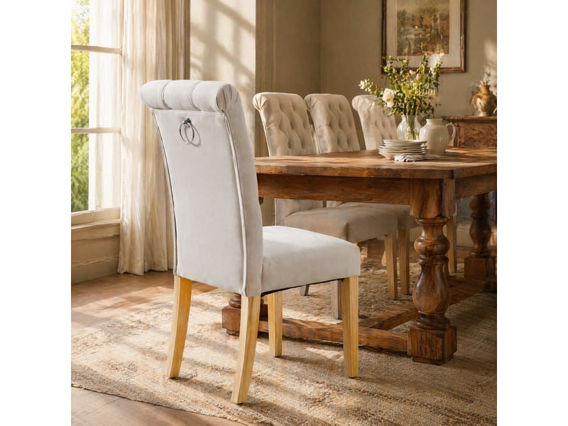  Lot de 2 chaises de salle à manger en velours beige avec pieds en chêne  - Conforama C