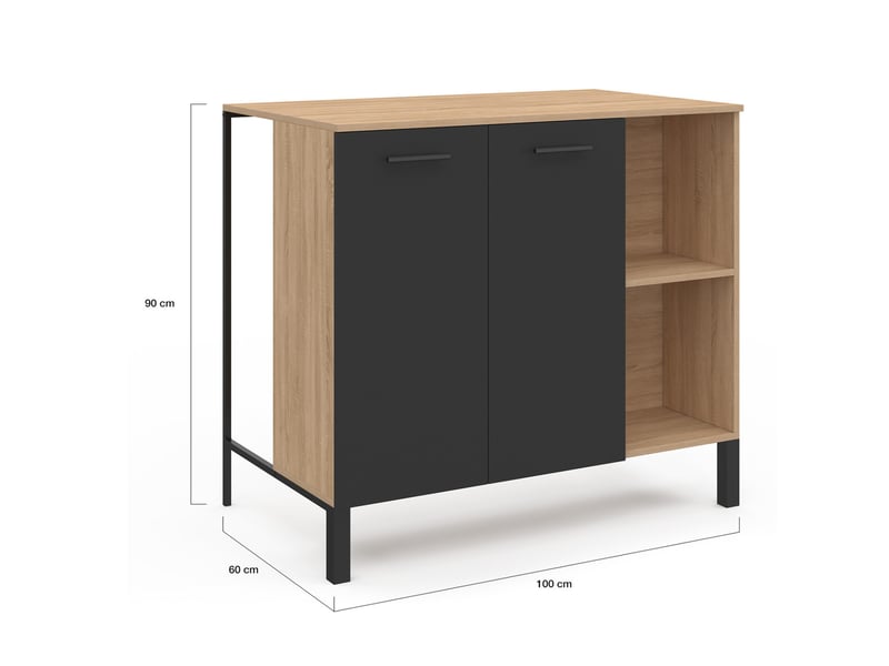 Table de bar îlot cina 100 cm bois noir et plateau façon hêtre  - Conforama F