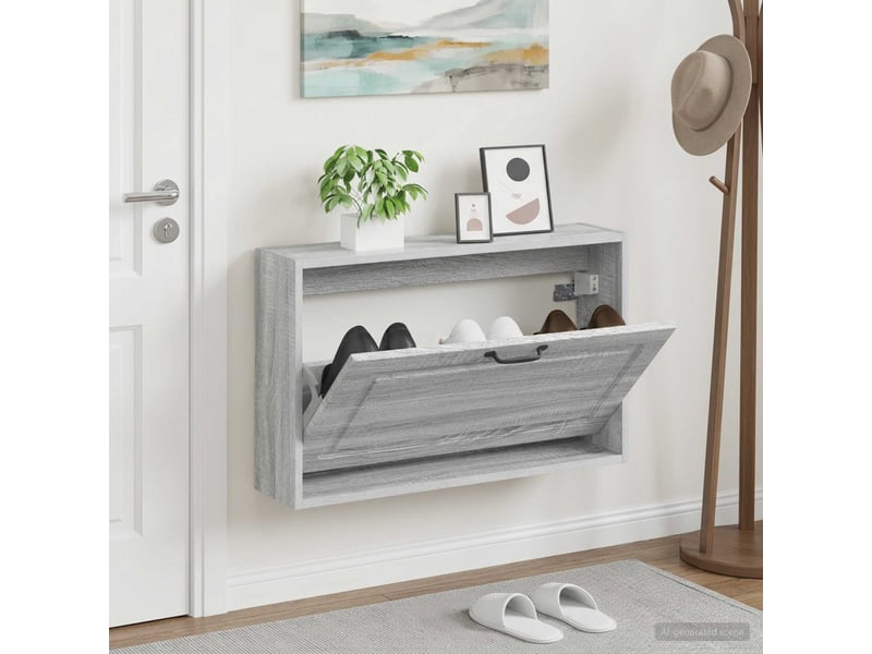  Meuble à chaussures mural, armoire à chaussures utrecht 71x17x43 cm sonoma gris  - Conforama B