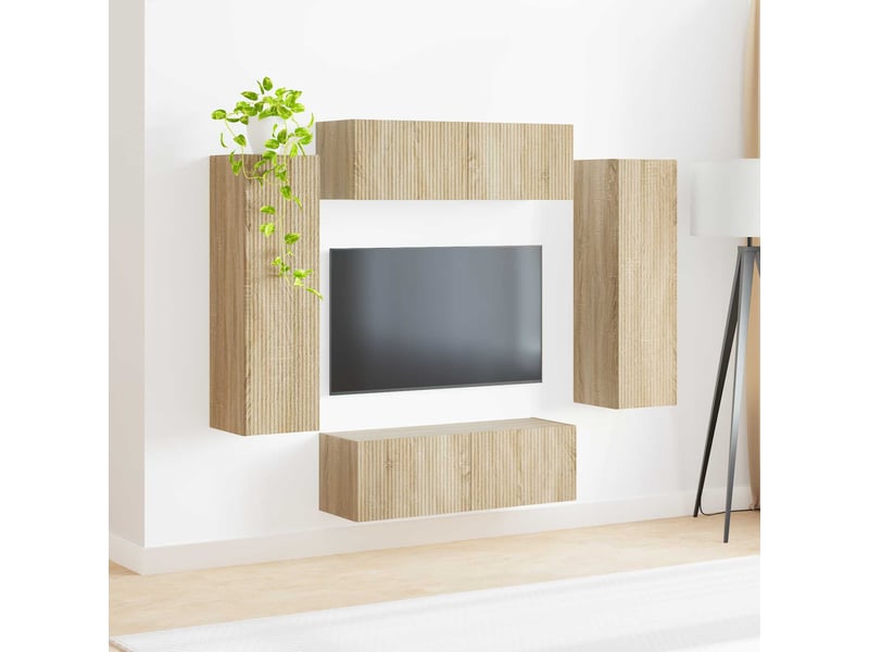 Ensemble de meuble tv - banc tv - meuble de rangement mural 4 pcs chêne sonoma bois d'ingénierie  - Conforama D
