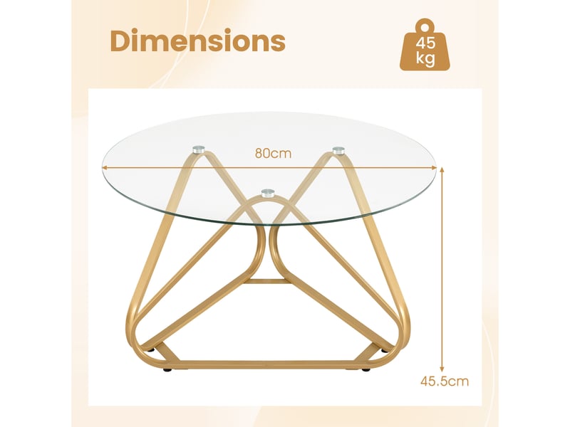 Table basse ronde 80 cm en verre trempé 6 mm, table de salon moderne avec pieds réglables, pour salon ou bureau - Conforama D