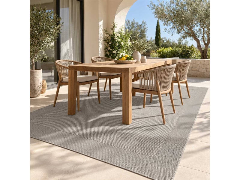  The white stone tapis extérieur avec bordure 160x230 cm beige | pour intérieur et extérieur, résistant aux uv et à l'eau, lavable | tapis en polypropylène tissé à plat effet sisal  - Conforama A