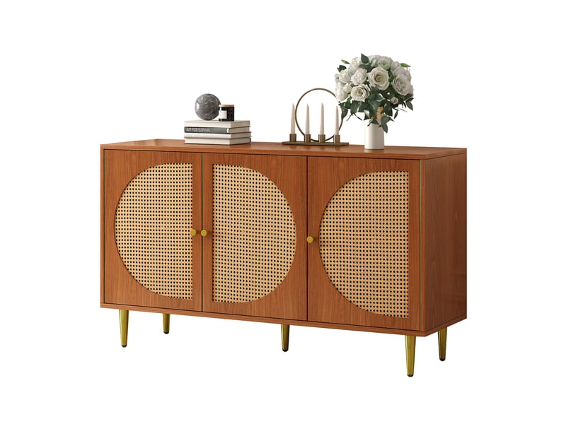  Buffet 3 portes rotin meuble de rangement noyer 130 cm - pieds métal  - Conforama A