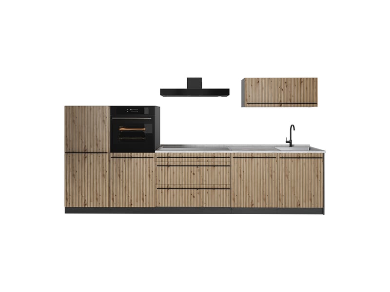 Vicco cuisine, chêne artisananthracite, 340cm plan de travail marbre - Conforama A