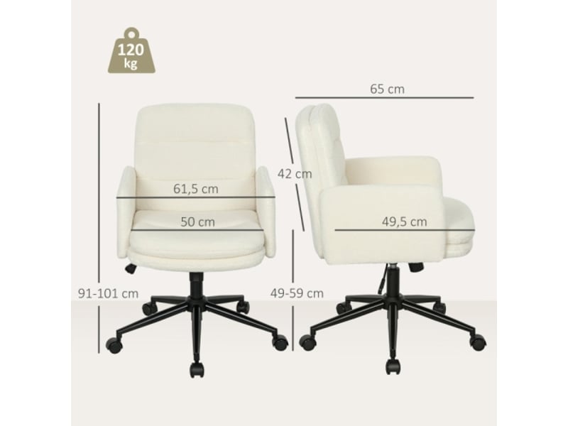  Chaise de bureau à roulettes en tissu crème, accoudoirs, 5 roulettes, pivotante et confortable  - Conforama C