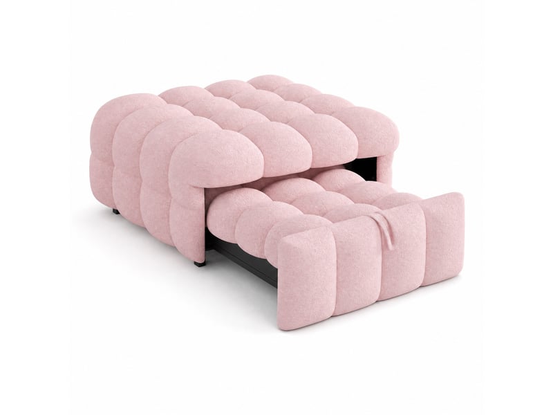  Lit banquette 1 place en tissu bouclette rose, convertible en pouf et canapé, 183x76 cm, sans matelas  - Conforama A