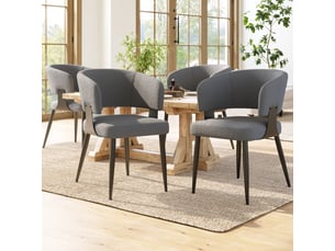 Chaise salle à manger en flanelle de haute qualité, pour cuisine, lot de 4 chaises avec dossier incurvé, salon, salle à manger, gris