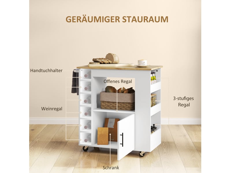  Chariot de cuisine 83x40x83 cm avec roulettes et poignée, —, chêne  - Conforama C