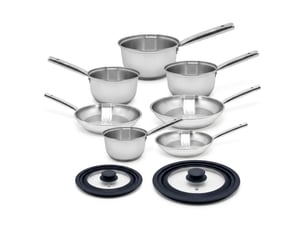 Lot de 4 casseroles 16182022 cm et 3 poêles en inox 202428 cm avec couvercles fackelmann rhona