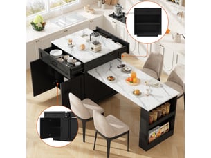 Îlot de cuisine extensible noir, table de bar avec rangement pour 2 à 6 personnes, mdf (98-204x70x93.5cm)