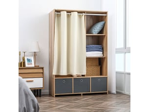 Armoire penderie armoire de rangement avec tringle rideaux 3 tiroirs en tissu amovibles 105 x 48 x 160 cm naturel