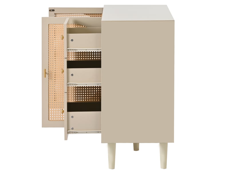 Buffet 120x40x82,5cm avec 3 tiroirs, 2 portes, grand rangement, style tendance, panneaux de particules, off-white - Conforama E