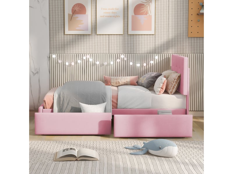  Lit rembourré en velours rose 90 x 200 cm  - Conforama D