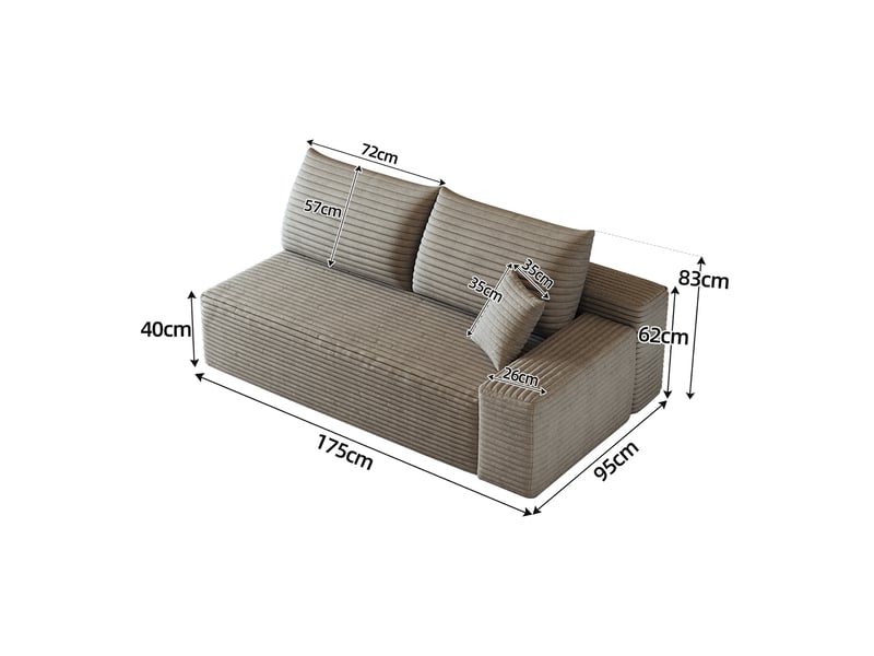 Canapé 2 places camel droit 175 cm - petit canapé compact moderne avec accoudoir droit pour salon et studio - Conforama C