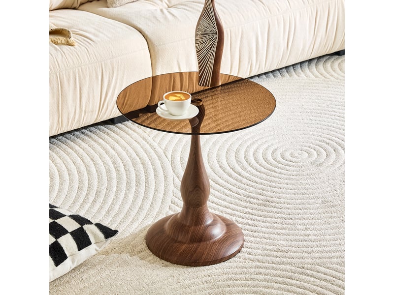  Table d’appoint ronde en verre trempé avec pied antidérapant - lpospi - plateau teinté verre et métal marron  - Conforama B
