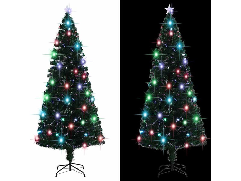  Sapin de noël - arbre de noël pré-éclairé avec support et led 210 cm fibre optique  - Conforama C