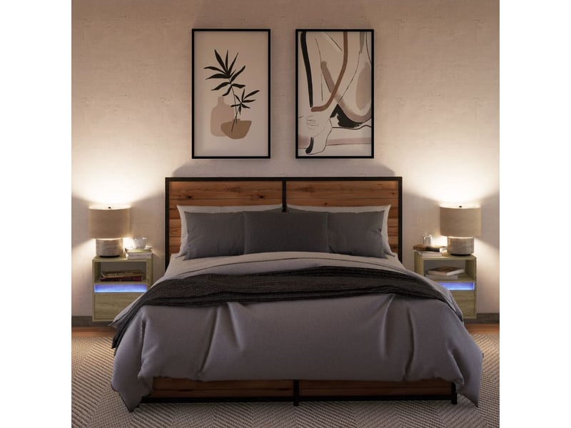  Vidaxl tables de chevet murales led chêne sonoma 2 pcs table de nuit 41 x 31 x 45 cm chambre  - Conforama C