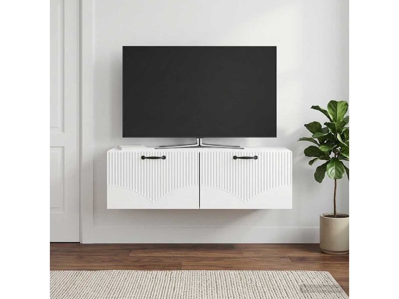  Meuble tv - banc tv - meuble de rangement mural montage mural blanc brillant 98 x 41 x 30 cm  - Conforama B