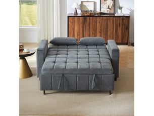 Canapé droit convertible DESVIAE  2 places Tissu gris avec coffre de rangement