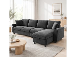 Canapé d'angle réversible convertible OKWISH 4 places Tissu gris avec coffre de rangement