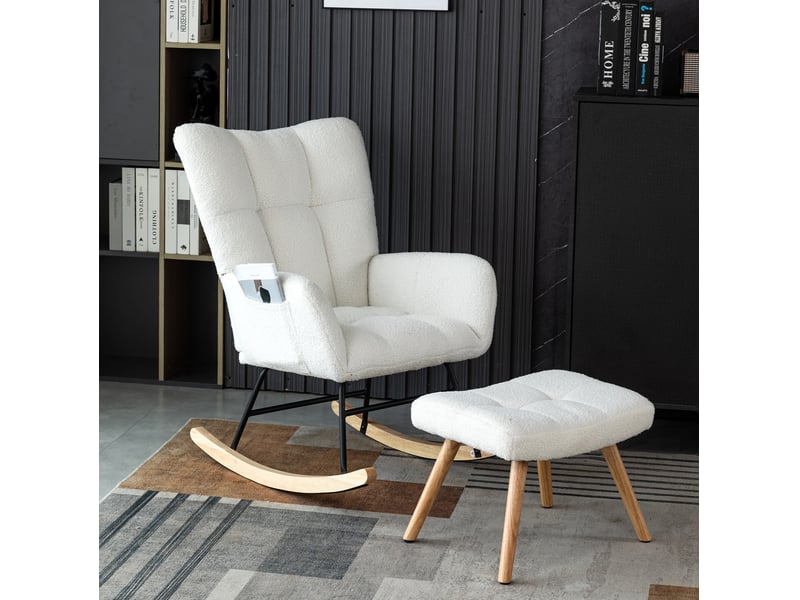  Fauteuil à bascule modenvie blanc en bouclette avec repose-pieds 49 x 38 x 38 cm  - Conforama B
