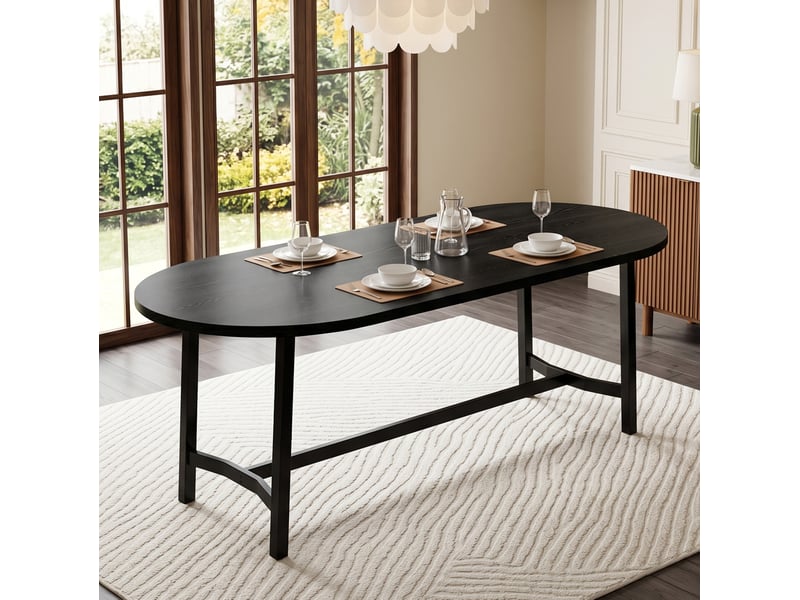 Table de salle à manger pour 6 à 8 personnes avec angles arrondis, pieds en métal, noir, 180 × 80 × 75 cm - Conforama B