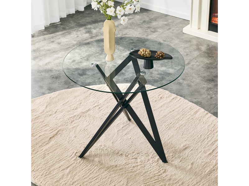 Table basse ronde en verre - 85x85x75,7 cm verre trempé et noir - couchtisch moderne design géométrique pour salon - Conforama C