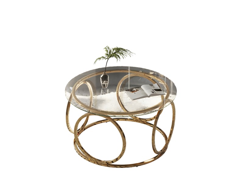 Table basse ronde,80x80x45 cm,verre trempé et métal,doré - Conforama A