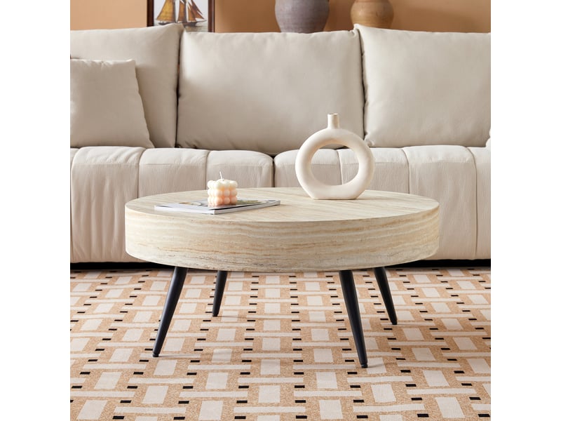  Table basse rond 70×70×35.5 cm, mdf et métal, noir et bois Fay Lum - Conforama B