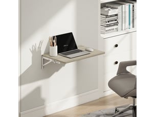 Bureau mural rabattable tcqpz 60 x 40 cm chene clair, table murale pliante peu encombrante, plateau melamine, angles arrondis, panneau de particules et metal