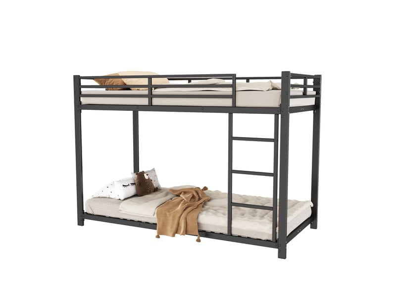  Modenvie lit superposé 90x200 cm - structure métal, barrières de sécurité - pour petit espace - noir  - Conforama A