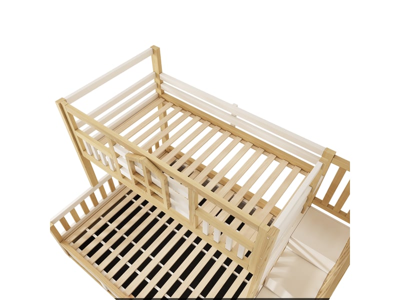 Lit superposé cabane 90x200 et 140x200 cm avec escalier et coffre Fay Lum - Conforama W