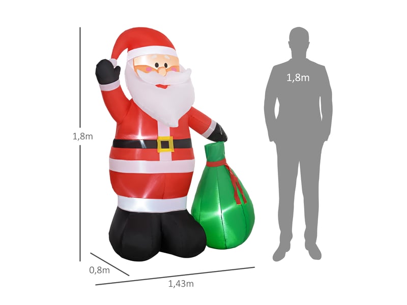  Père de noël gonflable de 180 cm avec lumières led, matériel fixation et souffleur, intérieur et extérieur  - Conforama E