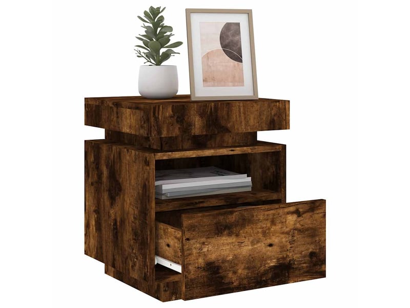 Vidaxl table de chevet led chêne fumé 2pcs armoire de nuit 40x39x48,5cm chambre - Conforama C