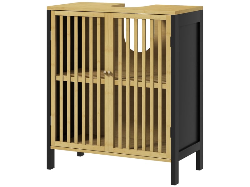  Meuble sous lavabo 60 x 30 x 70 cm, bambou et mdf, 2 portes à lattes, découpe en u  - Conforama B