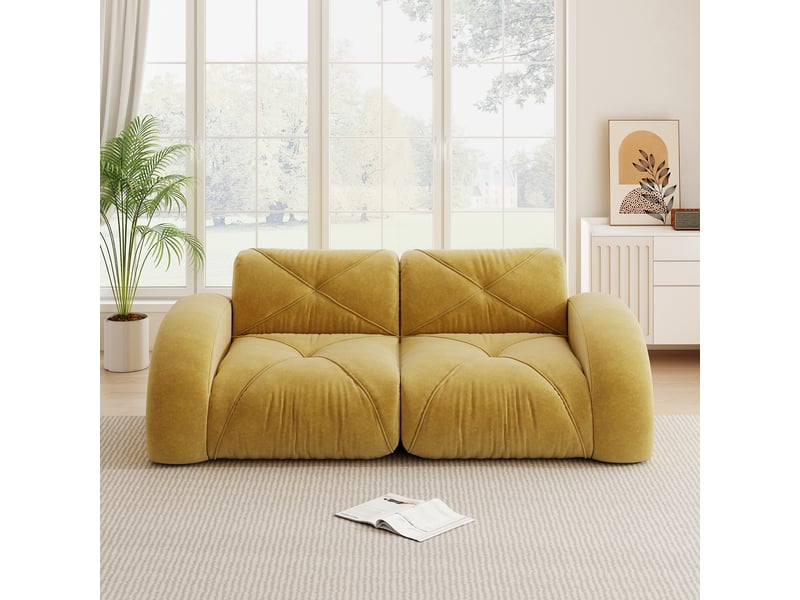  Canapé modulaire 2 places en chenille avec mousse haute densité et design antidérapant, jaune  - Conforama C