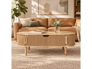 Table basse ovale coloris naturel <strong>BEAOK</strong> <strong></strong> - 48 cmx110 cm