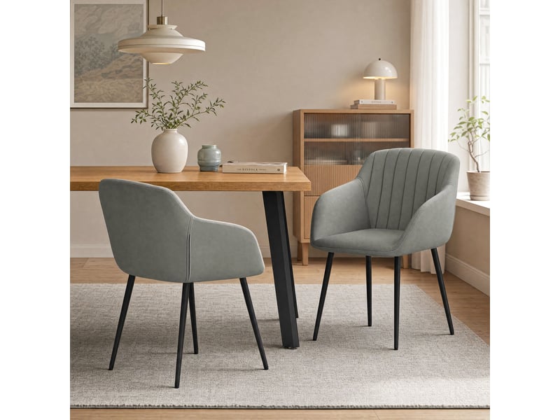 Lot de 2 chaises de salle à manger goeurvant 711 en velours et pieds en métal - gris clair JOD00711AAL-2 - Conforama W