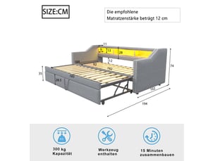 Lit banquette 90x190 cm    coloris gris