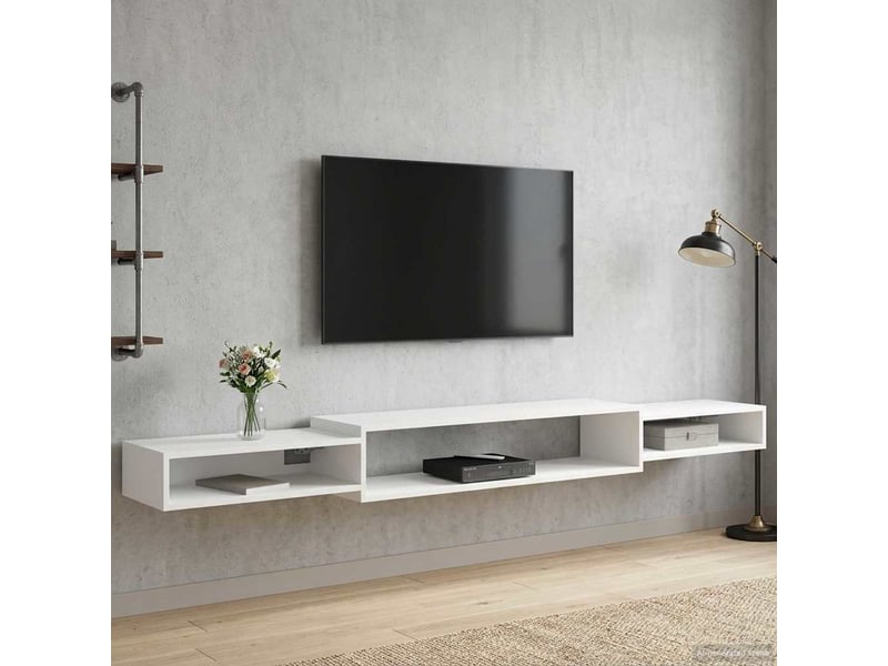  Meuble tv - banc tv - meuble de rangement mural montage mural blanc 220 x 28 x 21 cm  - Conforama D