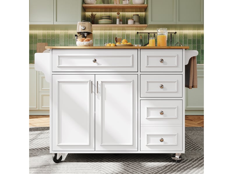  Îlot de cuisine multifonction 110x75x92 cm avec tablette pliante extensible et compartiments réglables, mdf, blanc  - Conforama B