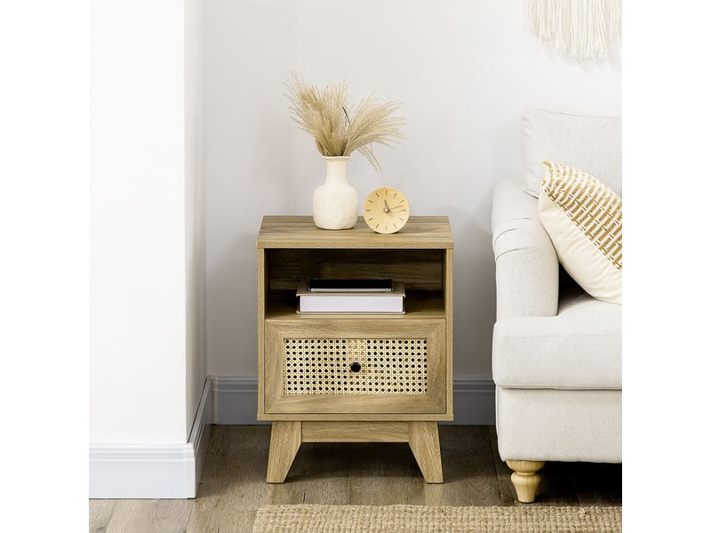  Lot de 2 tables de chevet  table de nuit avec 45 x 39 x 56,5 cm tiroir porte cannage et niche vintage  - Conforama W